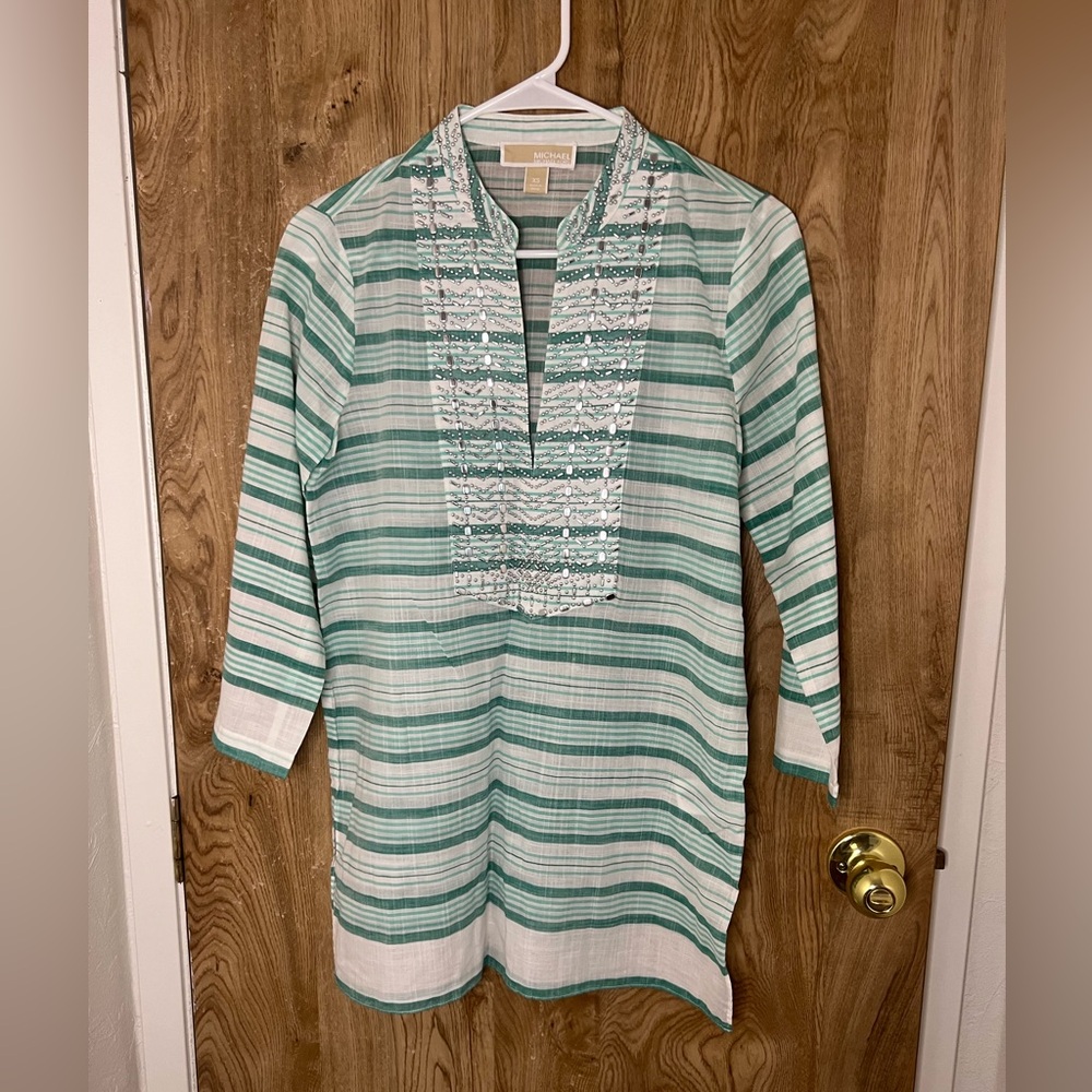 MK striped swim coverup  Top